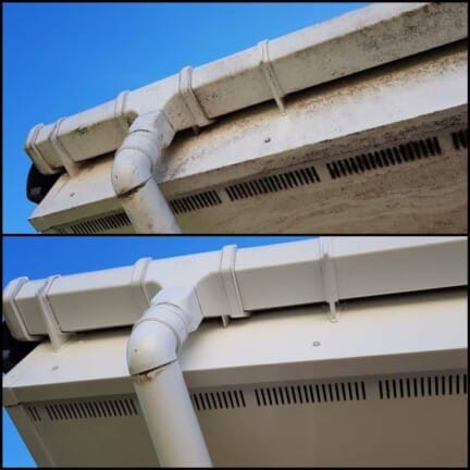 Before and after gutter cleaning to fix water flow – Bath gutter service